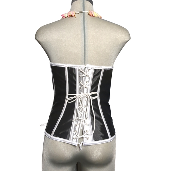 NEW- 2 In 1 Black and White Satin Reverse Corset Size M - Picture 5 of 12